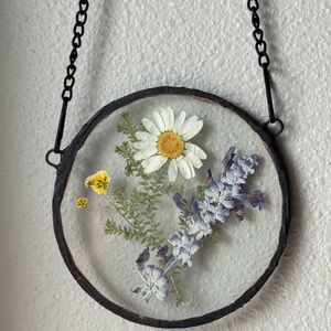 Floral Pressed Glass Hanging Decor
